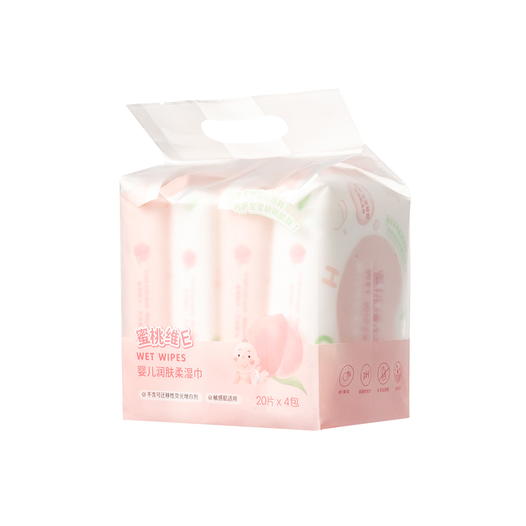 Peach Vitamin E Wet Wipes (20 Wipes×4 Pack)