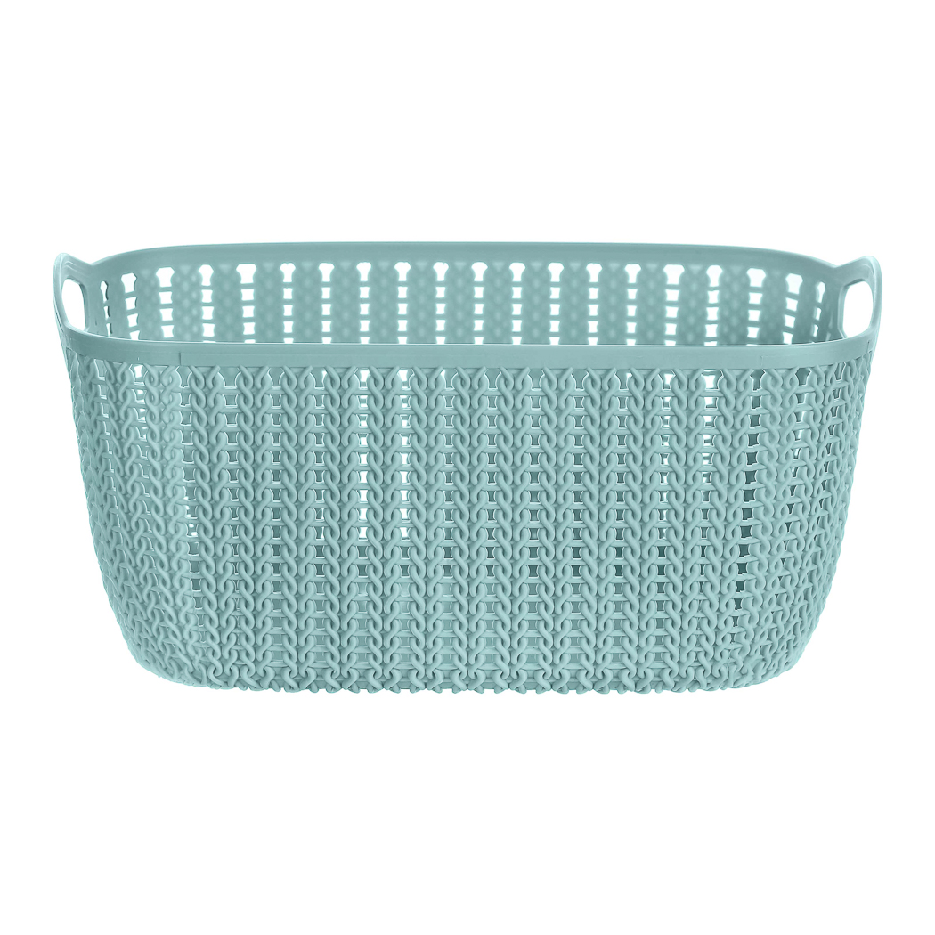 Small Plaited Rectangular Storage Bucket (Blue)
