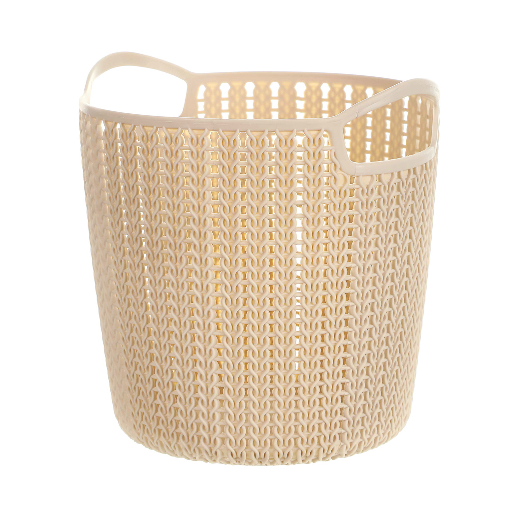 Small Plaited Round Storage Bucket (Khaki)