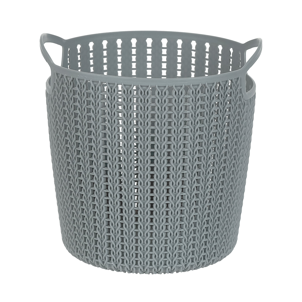Small Plaited Round Storage Bucket (Dark Grey