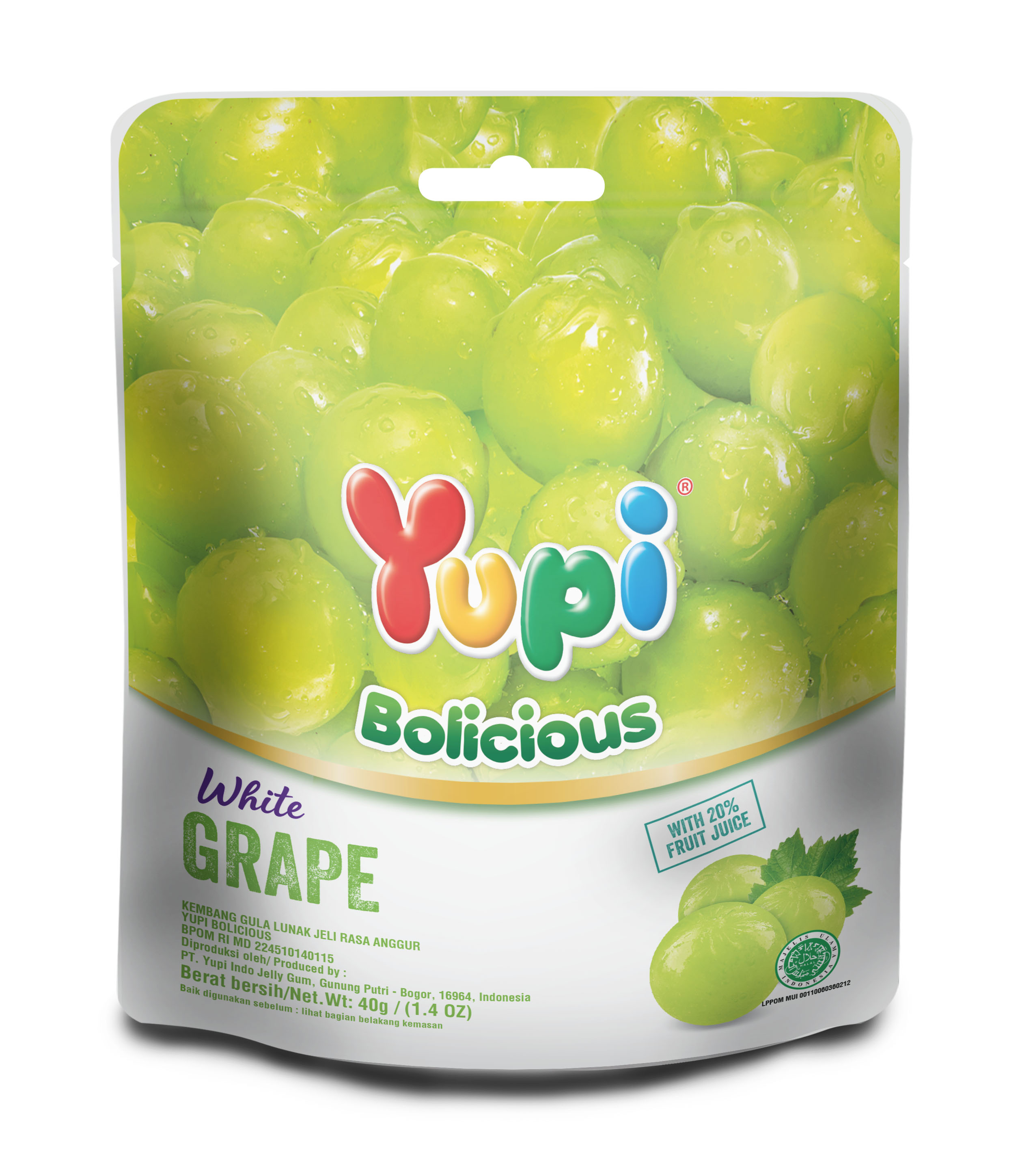 Yupi Bolicious White Grape Bag 6x6x40gr