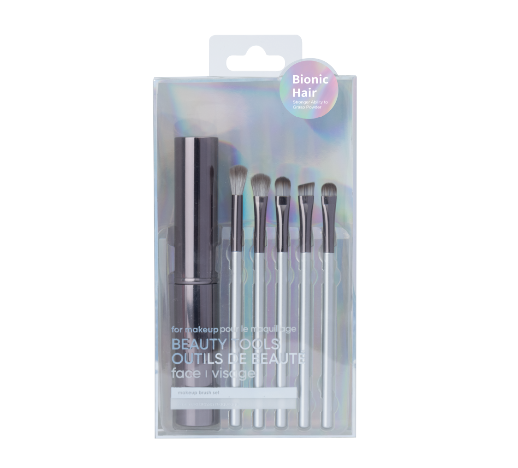 Portable Eye Makeup Brushes Set with Holder (5 pcs, Gray)