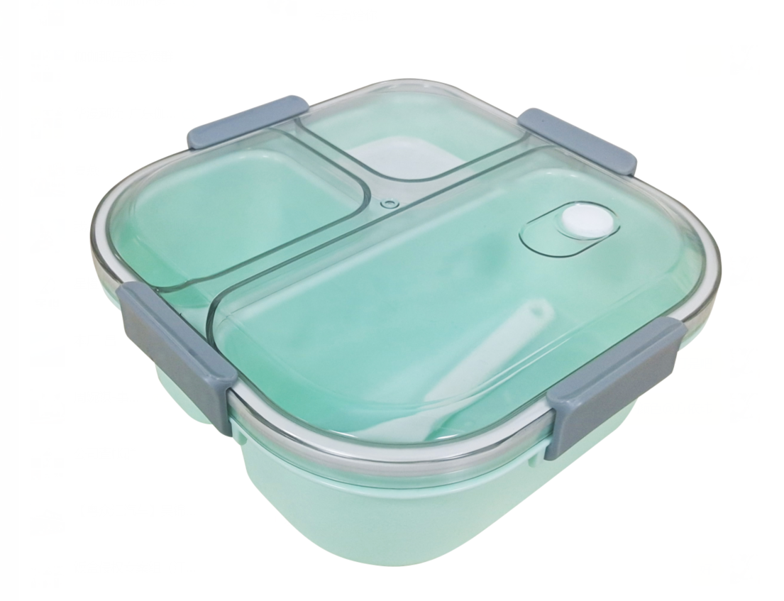 Solid Color Series 3 Compartment Bento Box (1200mL)(Green)
