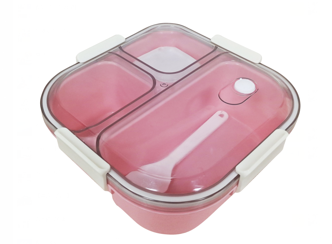 Solid Color Series 3 Compartment Bento Box (1200mL)(Pink)