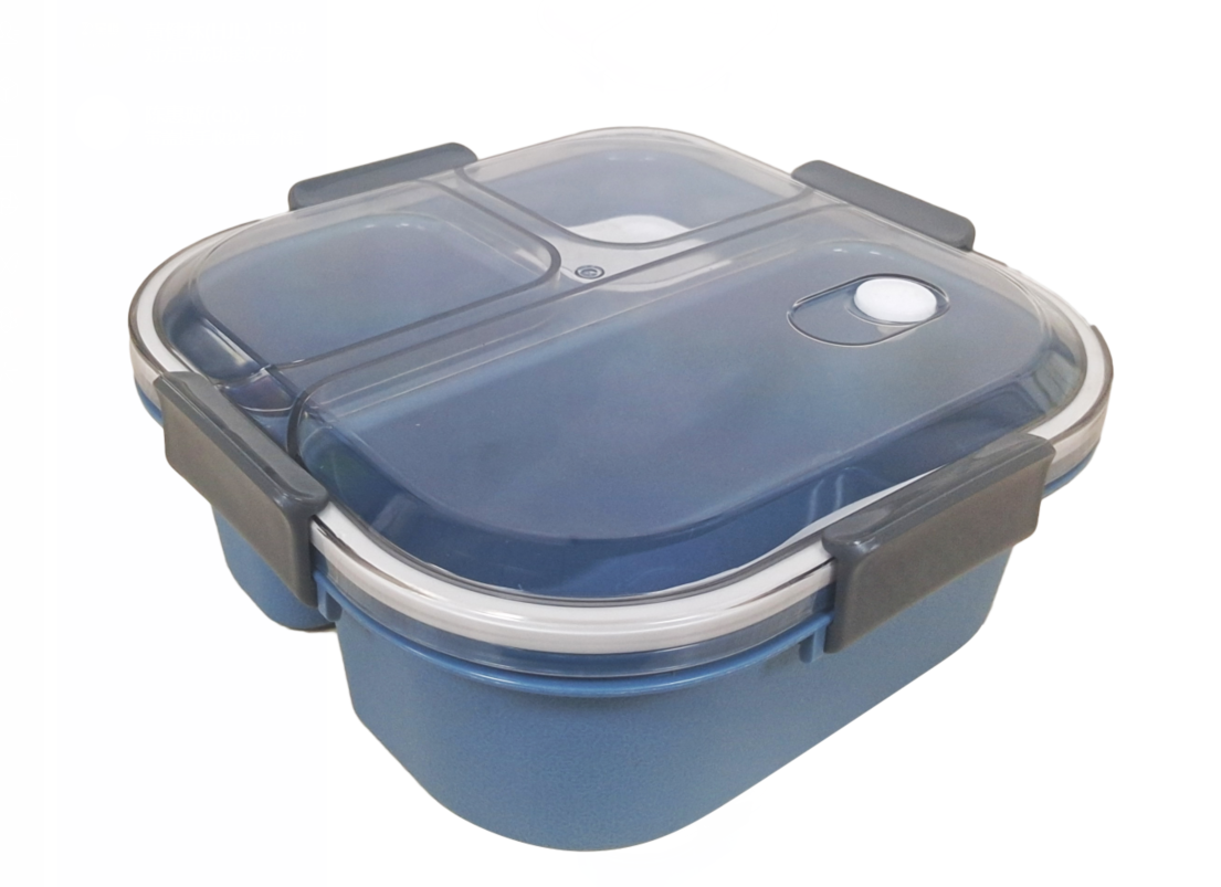 Solid Color Series 3 Compartment Bento Box (1200mL)(Blue)
