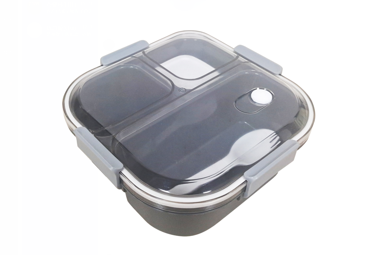 Solid Color Series 3 Compartment Bento Box (1200mL)(Black)
