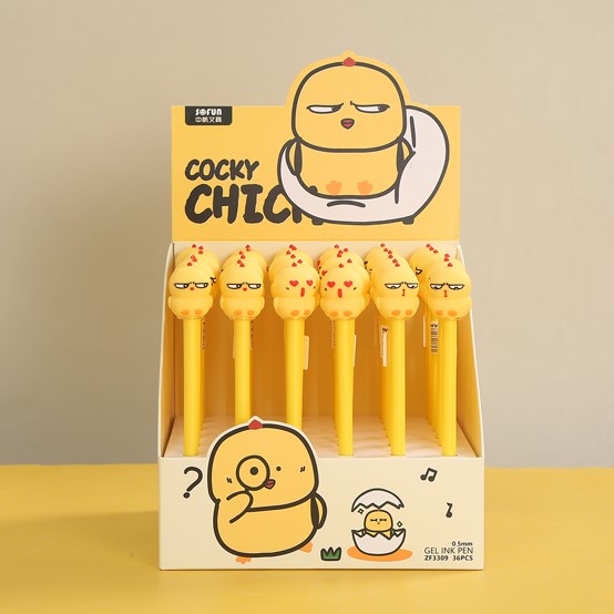 Fun Dundun Chicken Series Figure Gel Pen with Cap (0.5mm, Black) (3 Assorted Models) PDQ
