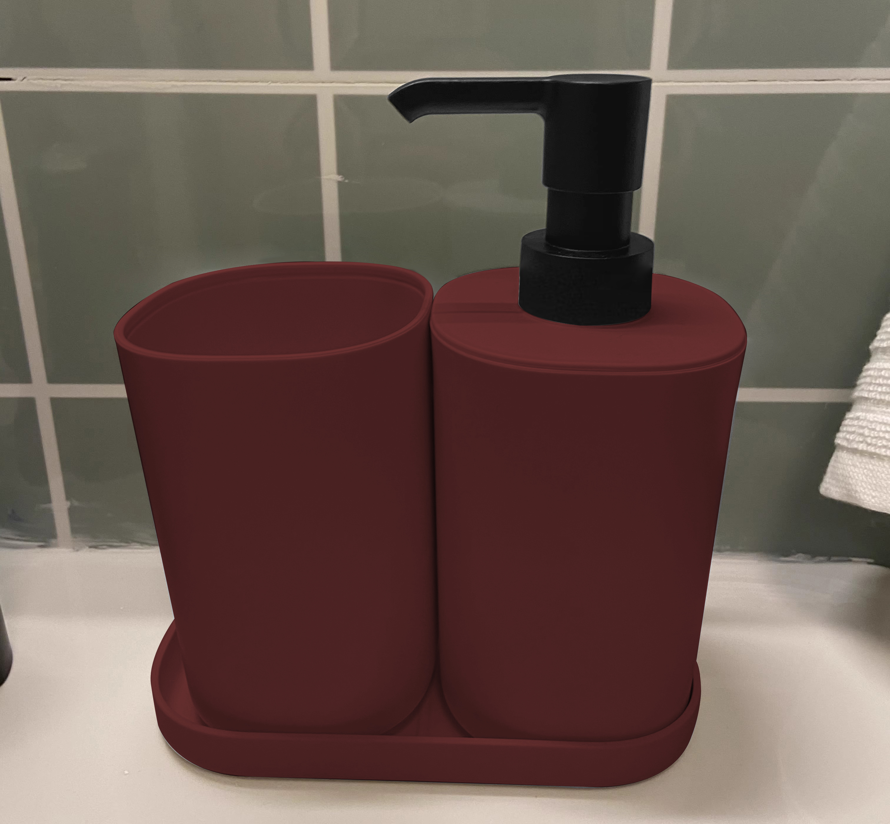 Bathroom Accessories Set (3 pcs)(Wine Red)