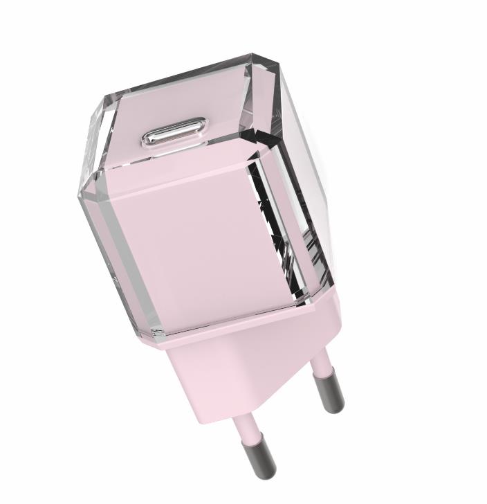 20W PD Type C Crystal Cube Charger(EU Plug) Model: TM-20W(Pink)