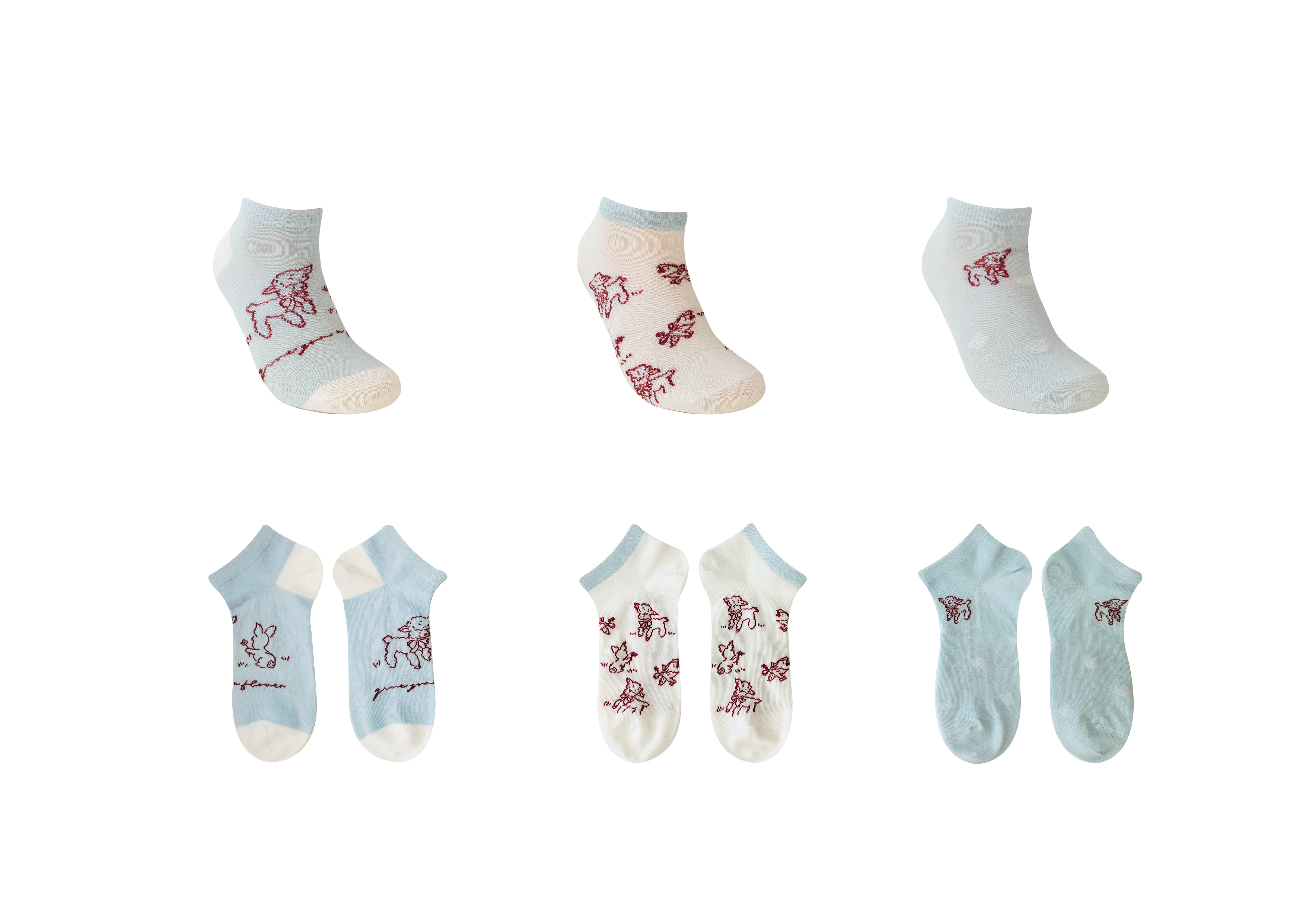Women's Animal Ballet Ankle Socks (3 Pairs)(Blue)