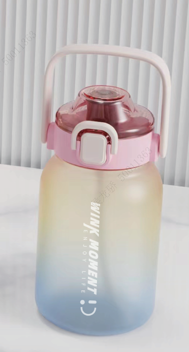 Gradient Color Plastic Bottle with Handle 750mL (Pink Blue)