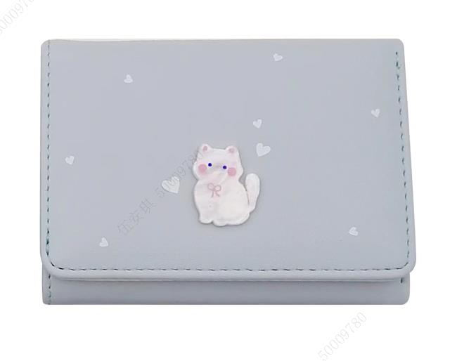 Lovely Kitten Tri-Fold Women's Wallet (Light Blue)