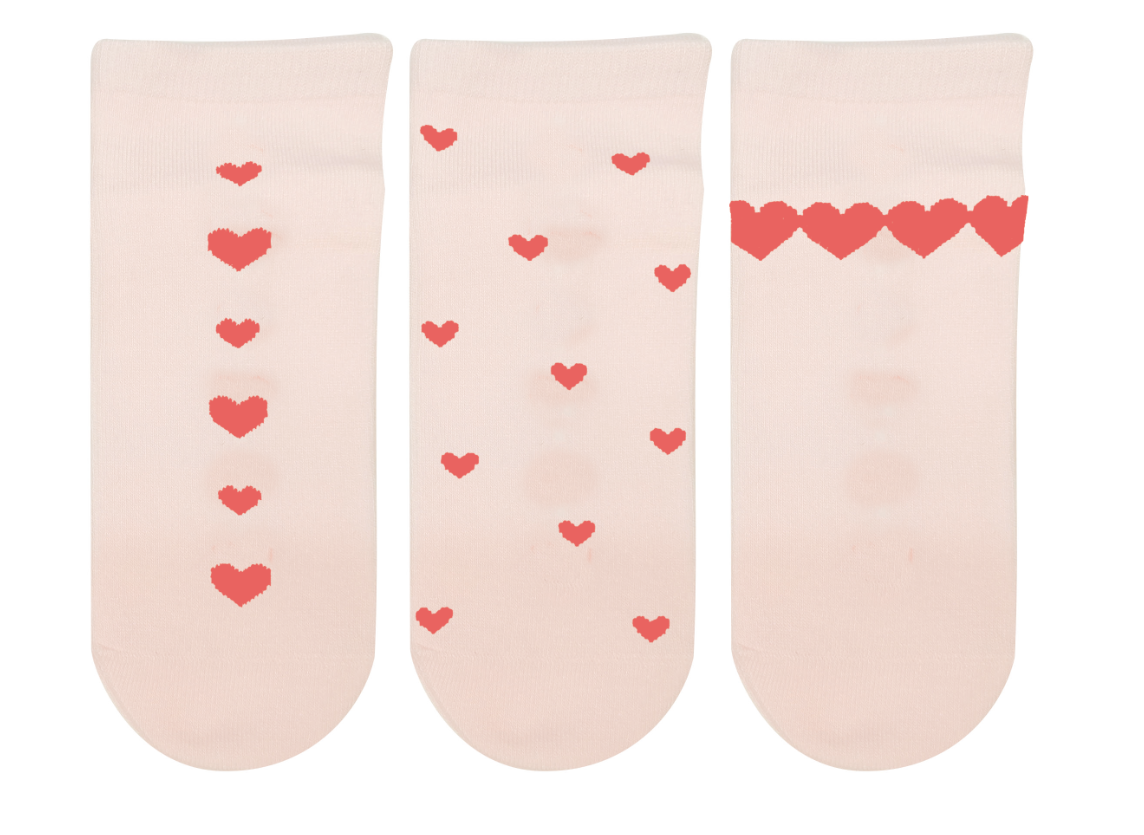 Women's Heart Ankle Socks (3 Pairs)(Pink)