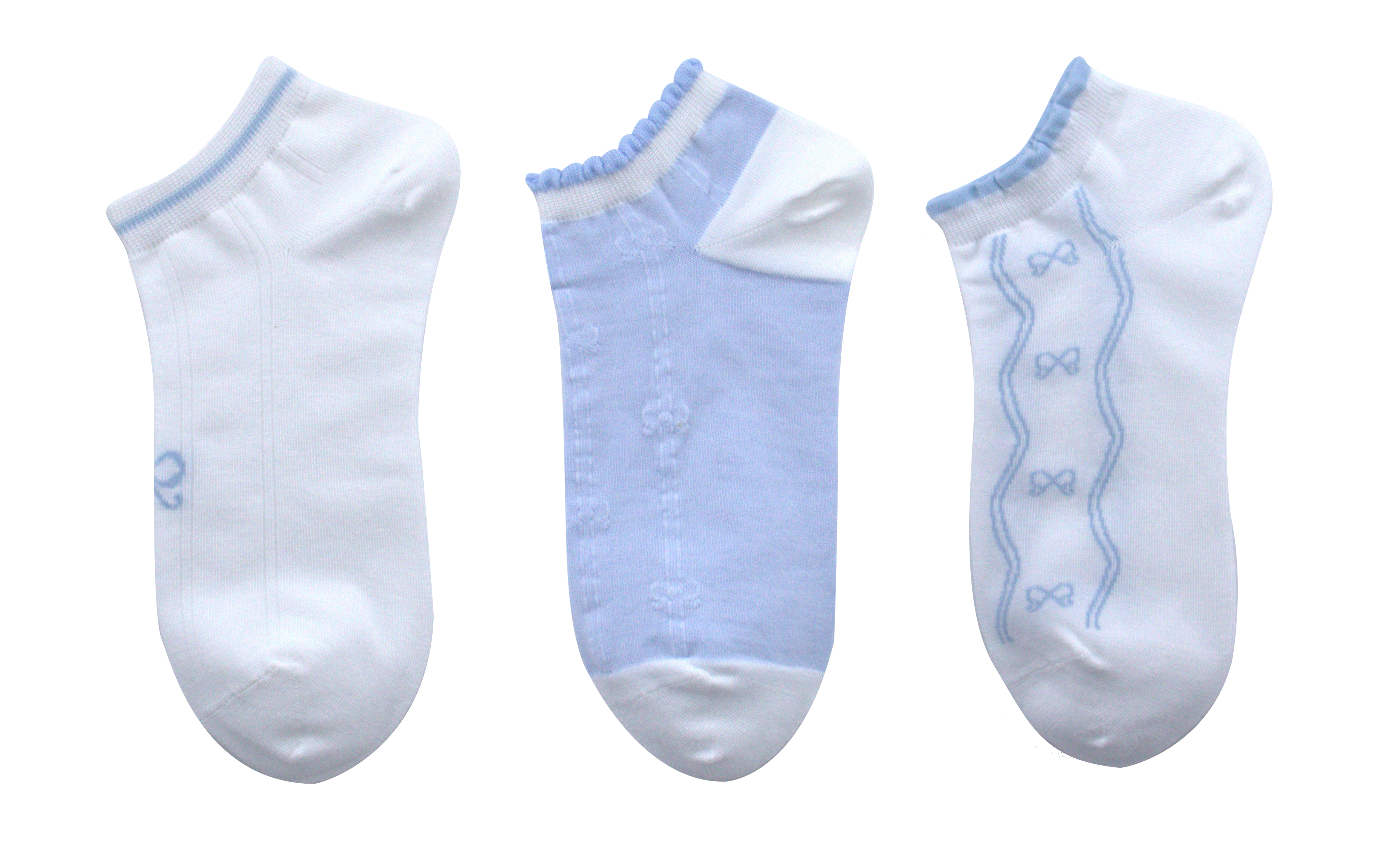 Girl Bow Ankle Socks (3 Pairs)(Blue)