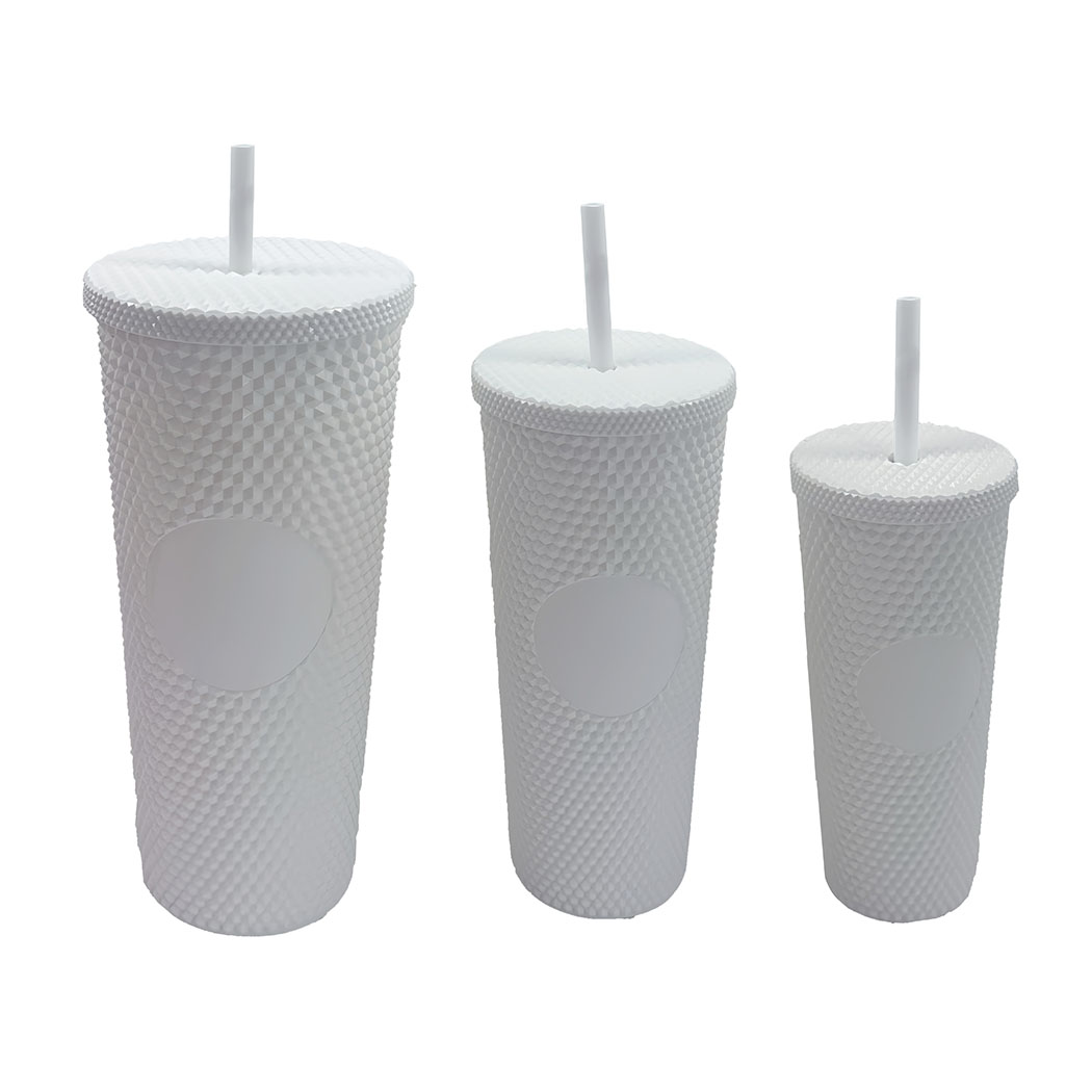 Plastic Tumber Set with Straw (3 sets)(White)
