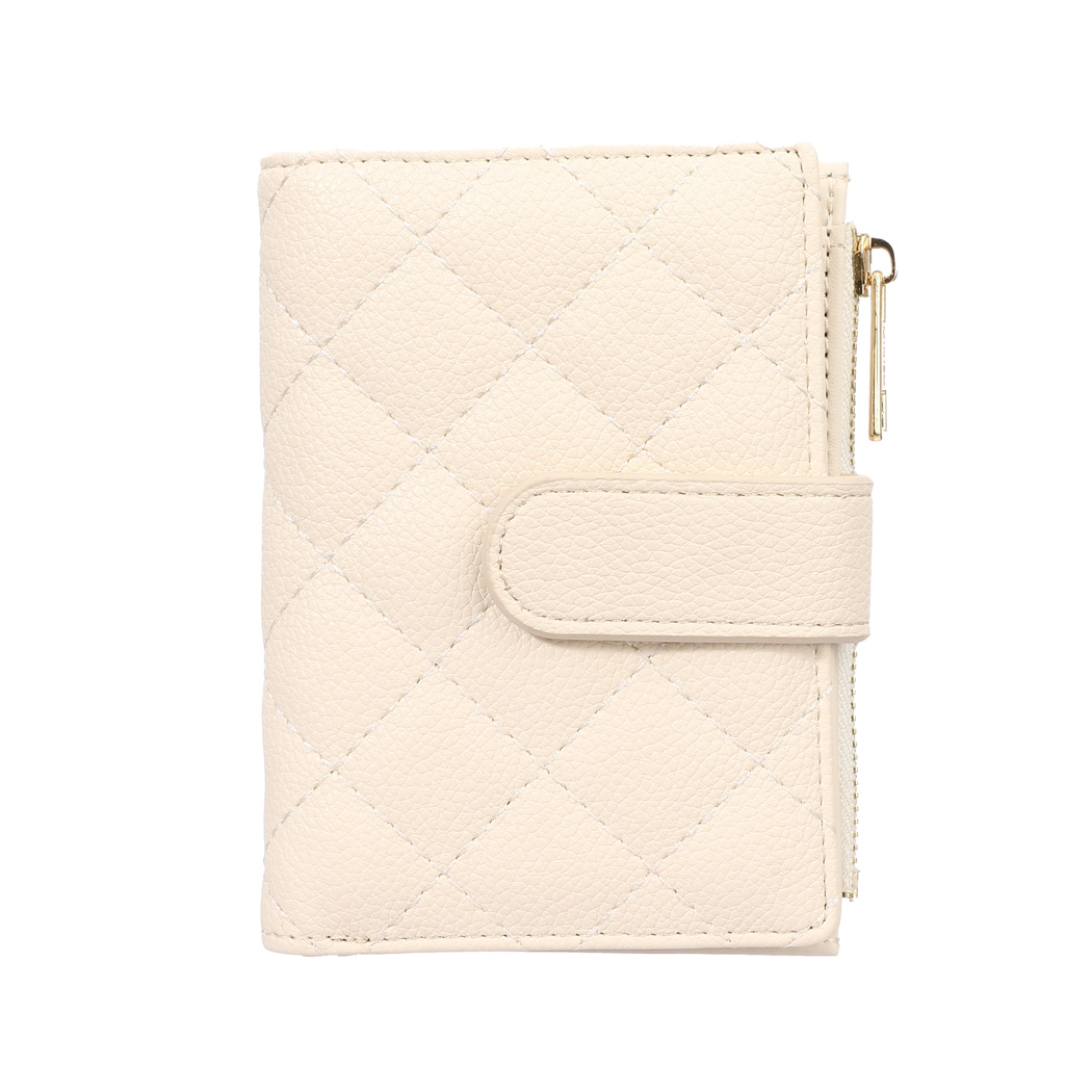 Women's Diamond Pattern Quilted Short Wallet with Hasp(Beige)